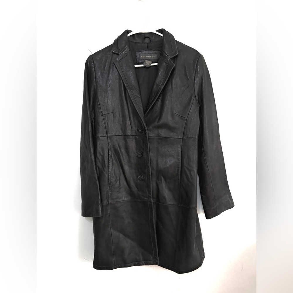 Banana Republic Black Genuine Leather Coat -  Womens Medium